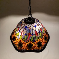 Abat-jour en verre artisanal coloré et teinté, style Tiffany, rétro européen, en forme de branche de tournesol, lustre suspendu