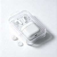 Écouteurs Bluetooth TH Brand TH-SY011T en boîte blister avec logo personnalisé, languette de suspension transparente, embouts en silicone transparents personnalisables