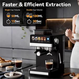 Machine à expresso avec moulin intégré, 20 bars, <span class=keywords><strong>cafetière</strong></span> tout-en-un avec mousseur à lait, fonction cold brew, 30 réglages de mouture - Product Image 3