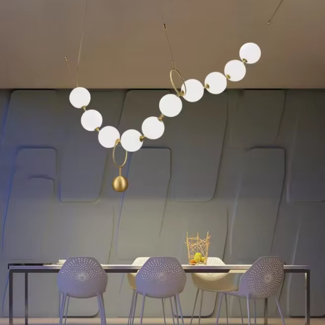 Hot Selling Dangling Bulbs Exhibition Hall Gold Acrylic Nordic Switch Control LED Dimmable Pendant Light for Kitchen Use