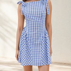 Vestido a Cuadros Bordado Nuevo y Moderno OEM, Mini Vestido sin Mangas a la Moda - Product Image 4