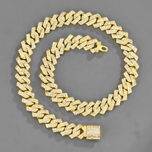 Collar para hombre de estilo europeo y americano, con incrustaciones de <span class=keywords><strong>diamantes</strong></span> de 15 mm, joyería moderna de hip-hop, collar de cadena grande de oro. - Product Image 1
