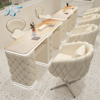 Ensemble de table de manucure de luxe capitonnée à bulles avec aspirateur de poussière double intégré, éclairage LED inférieur, bureau à ongles en marbre et tiroirs de rangement