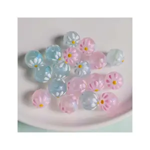 Flower Hand Print Dripping Oil Round Loose Spacer Beads for DIY Jewelry Making Acrylic Pen Beads Components