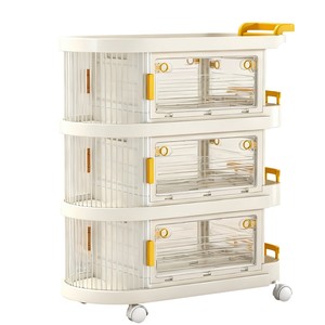 Pet Treat <b>Cart</b> Mini Bus <b>Storage</b> Rack With Wheels Cream Color 20-35L Capacity Easy To Move For Living Room Pet Supplies - Product Image 3