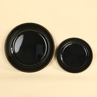 Assiettes rondes jetables en plastique PS noir, blanc et or, résistantes, de luxe, pour dîner et dessert, pour mariage et fête d'anniversaire