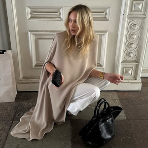 Women Irregular Asymmetric <b>Batwing</b> Sleeve T-Shirt Solid Color Round Neck Casual <b>Top</b> Polyester Fabric Yiwu Origin FDC1714 - Product Image 3