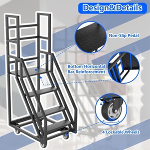 Échelle de sécurité à <span class=keywords><strong>4</strong></span> <span class=keywords><strong>marches</strong></span> roulante, échelle à <span class=keywords><strong>marches</strong></span> en métal robuste pour entrepôt avec roues verrouillables, capacité de charge élevée pour garage - Product Image 3