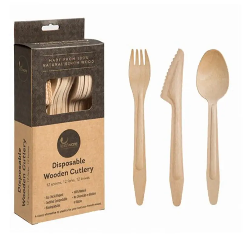 Food Store Paper Box Packed Disposable Wooden Cutlery