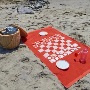Beach Towel with Game Pieces Set 160cm*90cm Backgammon & Checkers game checkerboard towel