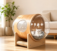 Tempat Tidur Kucing Kapsul Luar Angkasa Transparan Modern 2026, Tiang Garukan Kayu Solid Bulat, Furnitur Kucing