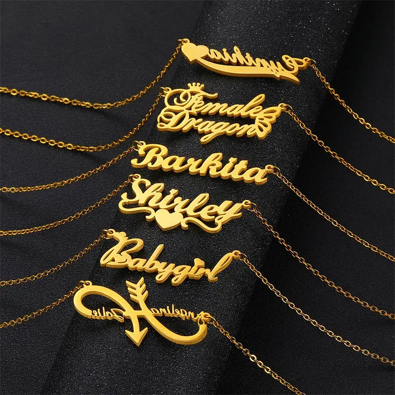 18k Gold Plated Customized DIY Waterproof Name Letter Pendant Necklace,Personalized Stainless Steel Letter Necklace