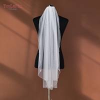 Voile de mariée YouLaPan V118 élégant, simple couche, orné de perles, bord ondulé fait main, maille douce, longueur 90 cm (jusqu'aux doigts)