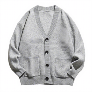 Suéter Gris de Punto Acrílico Grueso, Chaqueta Informal con Botones al Frente, Suéter de Manga Larga, Capa Cálida para Combinar, Cárdigan Personalizado para Hombre - Product Image 1