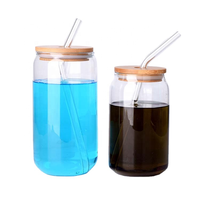 Gobelet en verre moderne jetable transparent de haute qualité 16oz/510ml, écologique, avec paille et couvercle en bois, pour tasses à thé, soucoupes et usage festif