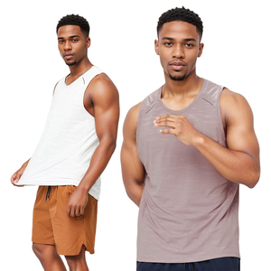 Débardeur de sport sans manches pour homme, coupe ajustée, logo personnalisé imprimé, délavage acide, coutures apparentes, respirant, séchage rapide, tricoté, avec emmanchures - Product Image 2