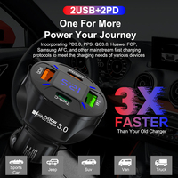 Produk Terlaris 2025 QC3.0 2USB+2USB-C PD30W Pengisi Daya Mobil 4 in 1 dengan Layar Tampilan Tegangan Adaptor Pengisian Super Cepat