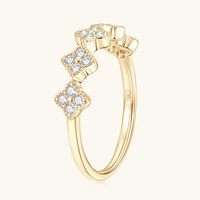 Bague demi-éternité unique en argent 925 1.5mm ronde Moissanite empilable trèfle bague en grappe dame porte-bonheur trèfle à quatre feuilles demi-anneau