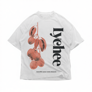 T-shirt Grafica Lychee Bianca Oversize Unisex Streetwear Stampa Botanica Estetica - Product Image 2