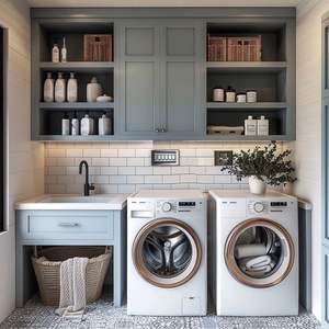 Cuisine et buanderie modulaires CBMmart en stratifié laqué écologique avec lave-<span class=keywords><strong>linge</strong></span>/sèche-<span class=keywords><strong>linge</strong></span> et robinet - Product Image 2