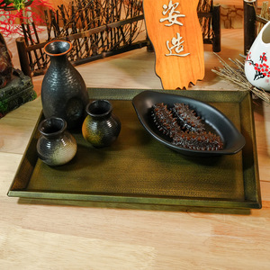 Double-sword round non-slip <b>tray</b>, imitation copper Japanese style <b>tray</b>, dessert <b>tray</b>, <b>tea</b> <b>tray</b>, sushi <b>tray</b>, sukiyaki, Japanese - Product Image 1