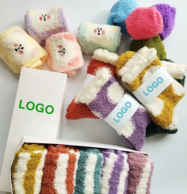 Cute Bulk Cartoon Winter Plush Warm Dot Home Indoor Customized Box Set Thermal Cozy Fluffy Women Fuzzy Socks