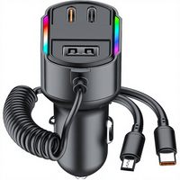 Chargeur de voiture portable USB Type-C PD 40W rapide avec câble rétractable et design pliable pour téléphone portable, ordinateur portable, montre connectée, appareil photo