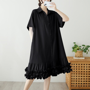 เดรสเชิ้ตทรงหลวมโอเวอร์ไซส์สำหรับผู้หญิง - เดรสลำลองแขนสั้นความยาวปานกลางแฟชั่น - Product Image 4