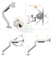 Support d'écran ergonomique de luxe KLC-DS150-2 en aluminium pour bureau, réglable de 17 à 33 pouces, avec gestion des câbles, support double écran portable en aluminium