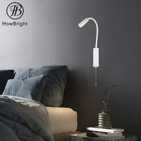 Lampe murale de chevet à suspension avec interrupteur à chaîne, col de cygne flexible, boîtier en aluminium noir, LED 3W 3000K blanc chaud