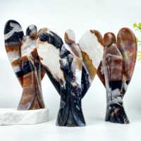 Großhandel 19cm Schwarze und Rote Achat-Engel-Ornamente Handgeschnitzte Kristall-Heilstein-Kunstwerke zur Heimdekoration