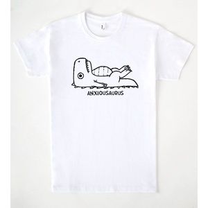 T-shirt Anxiousaurus bianca con scollo rotondo e grafica, unisex, taglia adulta S M L XL XXL - Product Image 1