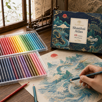 Crayons de couleur à l'huile FLOWood Shanhai Atlas 48 couleurs, crayons de dessin et d'esquisse pour artistes de style rétro chinois, coffret cadeau de qualité supérieure