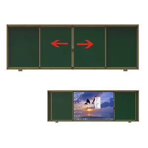 400x130.5mm Lacquered Steel Sheet Wall Mounted Blackboard Magnetic Green Boards Chalkboard Sliding Green Board for School