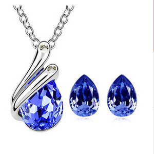 HA1224 Venta al por mayor de joyería de cristal de lágrima de moda conjunto de collar y pendientes conjunto de joyería europea y americana - Product Image 1