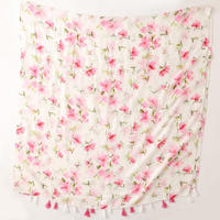 Écharpe longue pour femme, motif floral rose frais, à pompons, pour le printemps et l'été, en coton à pois, séchage rapide, protection solaire, idéale pour les voyages et les vacances
