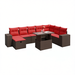 Set Divano da Giardino in Polyrattan Marrone con Cuscini, 9 Pezzi, Arredamento da Esterno Stile Contemporaneo per Giardino - Product Image 1