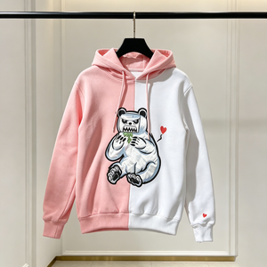 Sudadera con Capucha Color Block Rosa y <span class=keywords><strong>Blanco</strong></span> para Hombre y Mujer, con Gráfico de Oso Polar y Corazón, Estilo Urbano Informal, Sudadera de Forro Polar, Diseño Personalizado - Product Image 1