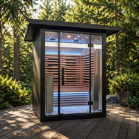 Sauna de Vapor con Exterior Metálico, Mini Sauna Exterior de Madera Sólida de Hemlock/Cedro Rojo Personalizada para Apartamento/Villa con Control por Computadora