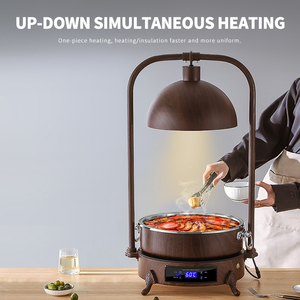 WINNERS Réchaud à nourriture électrique rétro en acier inoxydable à grain de bois, <span class=keywords><strong>buffet</strong></span>, lampe chauffante pour la restauration, plaque chauffante pour aliments avec bac à nourriture pour hôtel - Product Image 6