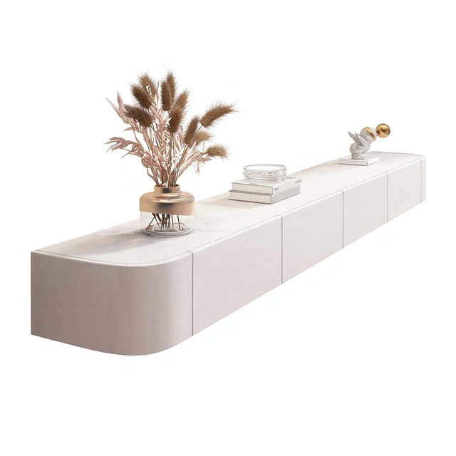 Contemporary Floating Wall-Mounted TV Cabinet with 2 Drawers & Audio/Video Shelf Wood White (55.12x7.87x9.45IN) for House