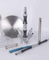 Set Empat pipa Hookah Arab mewah dengan pipa bungkus bunga serat karbon baja tahan karat dan pegangan pegas tabung silikon 60cm