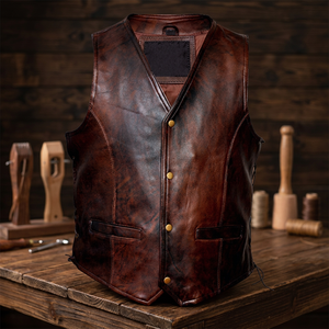 Gilet de moto en cuir véritable marron pour homme, imperméable, coupe-vent, respirant, à bouton unique, pour l'hiver - Product Image 3