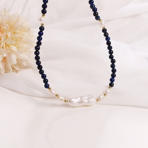 Ensemble collier et bracelet en perles de lapis-lazuli, style minimaliste simple, ornement classique baroque pour femmes, à porter au quotidien, pour les occasions décontractées - Product Image 2