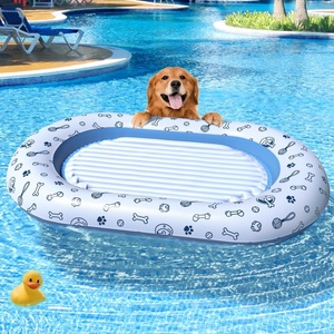 PVC Inflatable <b>Pool</b> Float 55*35.4 Inch Pet <b>Pool</b> Raft for <b>Dog</b> Blue and White Color Oval Shape for Summer Fun - Product Image 3