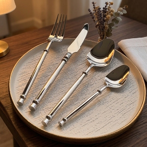 Juego de Cubiertos de Acero Inoxidable con Decoración de Cuentas, Cuchillo, Tenedor, Cuchara, Cuchara de Té, Pulido Espejo, para Hogar, Banquete, Restaurante, <span class=keywords><strong>Cena</strong></span> - Product Image 2