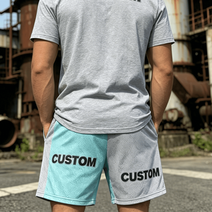 Custom Logo Design Vintage <b>Elastic</b> Waist Breathable 100% Polyester Knitted Embroidered Casual Mid Waist Mesh Shorts - Product Image 3