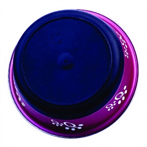 Gamelle pour chien en acier/plastique violet avec motif de patte blanche, forme arrondie, matériau de qualité alimentaire, utilisation en intérieur - Product Image 1