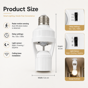 Portalámparas E27 con Sensor de Movimiento por Radar, Enchufe Inteligente Automático con Tiempo de Retardo Ajustable y Sensor de Luz, Portalámparas E27 Duradero b2b - Product Image 3