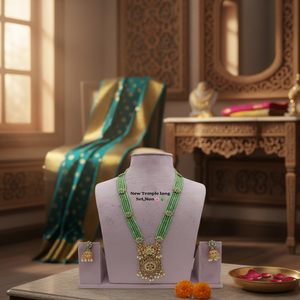 Ready to Ship Traditional Crystal Long Necklace Jewellery <b>Set</b> With Mint Color Matching Earrings For Women And Girls - Product Image 2